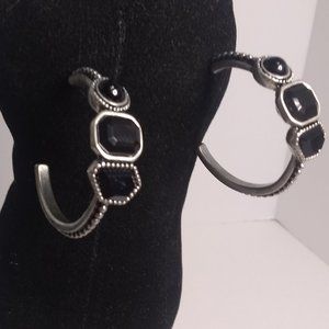 Vintage Chico's Silver Tone Onyx Hoops